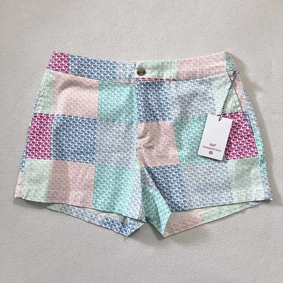 NWT Vineyard Vines X Target Women Patchwork Flat Front Pink Blue Whale Shorts 2